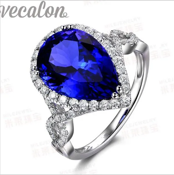 Vecalon Mode Ring Perle Schnitt 8CT Tanzanit CZ Diamant Ring 10KT Weißgold gefüllt Frauen Engagement Hochzeit Band Ring