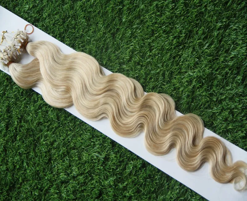 Micro Loop Pierścienia Produkty do włosów 100S Blond Brazylijska Micro Loop Human Hair Extensions 100G Wave 2171477