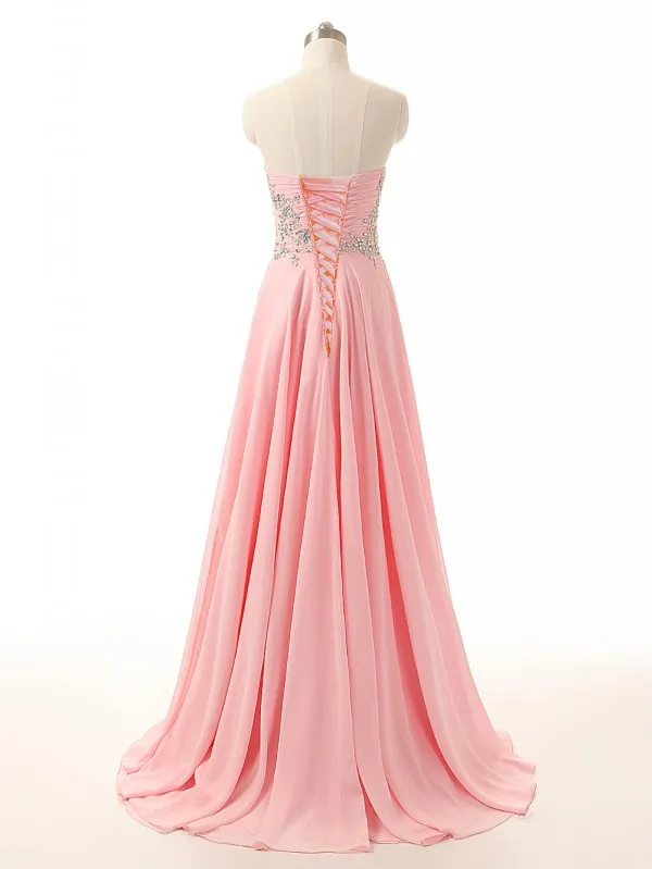 Cheap Pink Blush Prom Dress Long Custom Made Ruched Chiffon Crystals