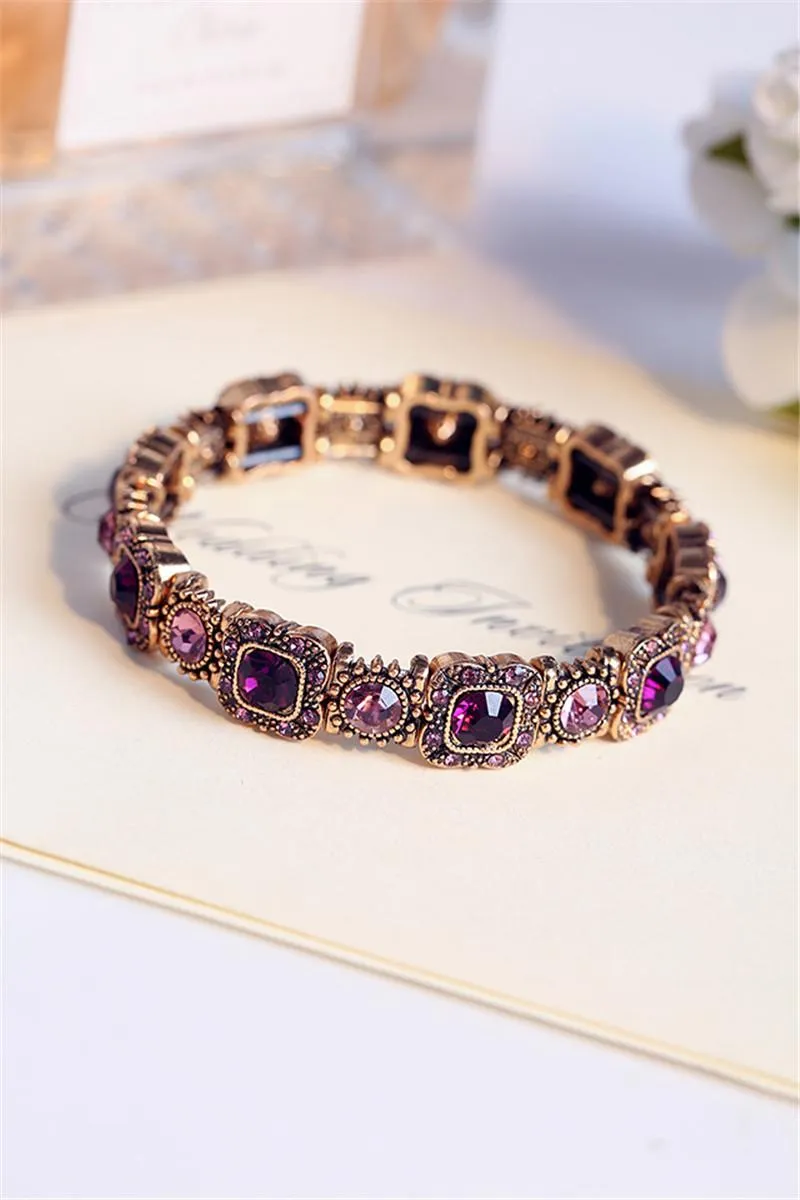 Nieuwe Korea Retro Luxe Paars Diamond Armband Stretch Armband Dames Sieraden Rhinestone Crystal Chains