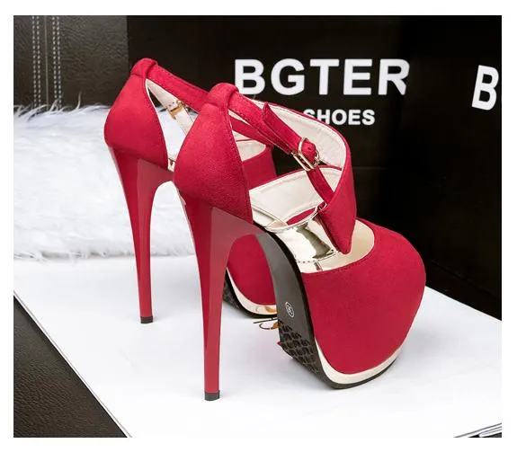 Sapatos de senhora sexy bombas de plataforma de salto alto vermelho sapatos de casamento super star baile vestido tamanho 34-39