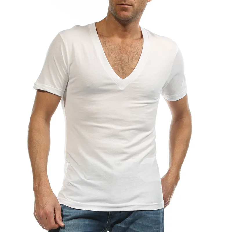 Großhandels-Unterhemd für Männer Kleid Shirt Tiefer V-Ausschnitt Fanila T-Shirt für Camiseta Hombre 95% Baumwolle Unterwäsche Sexy Weiß S-XXXL G 2458