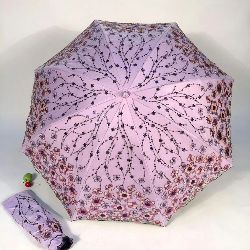 レース刺繍サンシャード貴族の女性の王女花パラソル黒いコーティング紫外線保護折りたたみ傘ギフトZA1286
