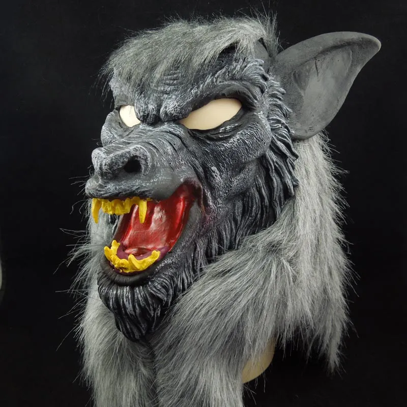 Im Angebot Halloween-Maske Gruseliger schwarzer Wolf, gelbe Zähne, heftiger Wolf mit offenem Mund, Horror-Tiermaske, kostenloser Versand