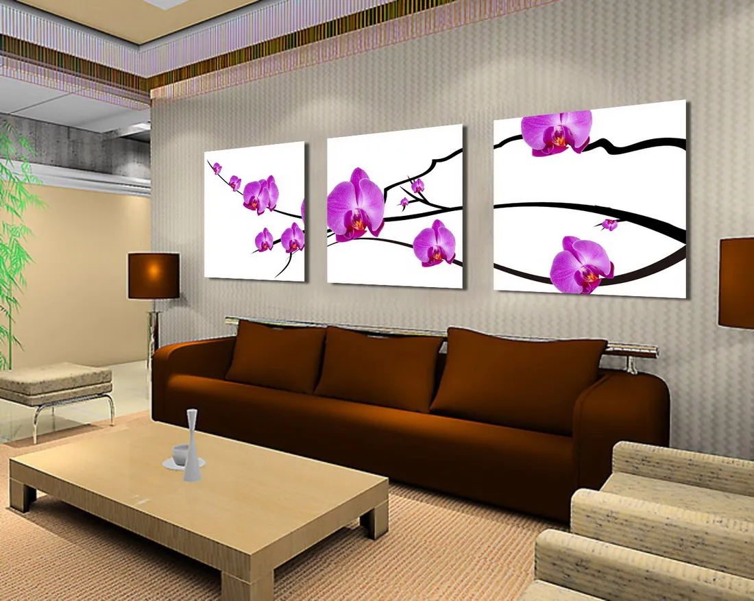 Красивый фиолетовый цимбидиум орхидеи цветок живопись Жикле печать на холсте настенный декор Set30034
