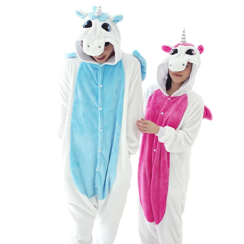 Flanelle Bleu Rose Licorne cheval Pijama Dessin Animé Cosplay Adulte Unisexe Homewear Onesies pour adultes pyjamas animaux Hommes Femmes pyjama unicornio