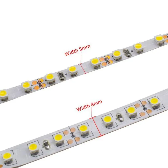 Yüksek parlaklık 5m 16.4ft Dar taraf 5mm Genişlik 2835 esnek Su geçirmez olmayan led şerit ışık 120led/m DC12V beyaz / sıcak beyaz