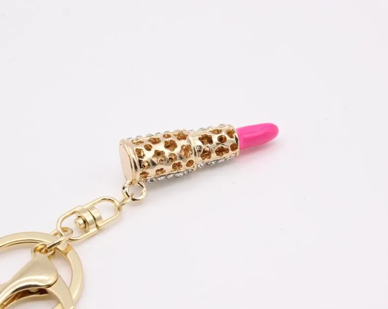 Europe and the United States fashion metal diamond lipstick lipstick key chain bag car pendant key ring R082 Arts and Crafts 