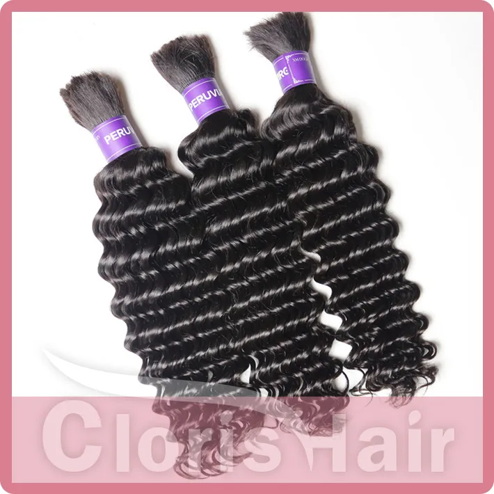 Top Deep Wave Braiding Human Hair Bulk For Micro Braid No Weft Cheap Unprocessed Deep Curly Peruvian Hair Weave Bundles In Bulk 3p212c