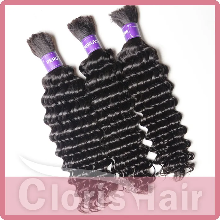 Top Deep Wave Braiding Human Hair Bulk For Micro Braid No Weft Cheap Unprocessed Deep Curly Peruvian Hair Weave Bundles In Bulk 3p1529996