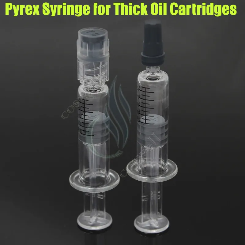 1 ML Luer Lock Pyrex Spuit Glas tip hoofd injector voor dikke Co2 Olie Cartridges Tank Clear Kleur BUD touch e cigs sigaretten verstuivers DHL