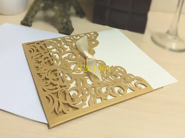 livraison gratuite Style occidental dentelle découpée au Laser motif de fleur personnalisable imprimable cartes d'invitation de mariage 3 couleurs