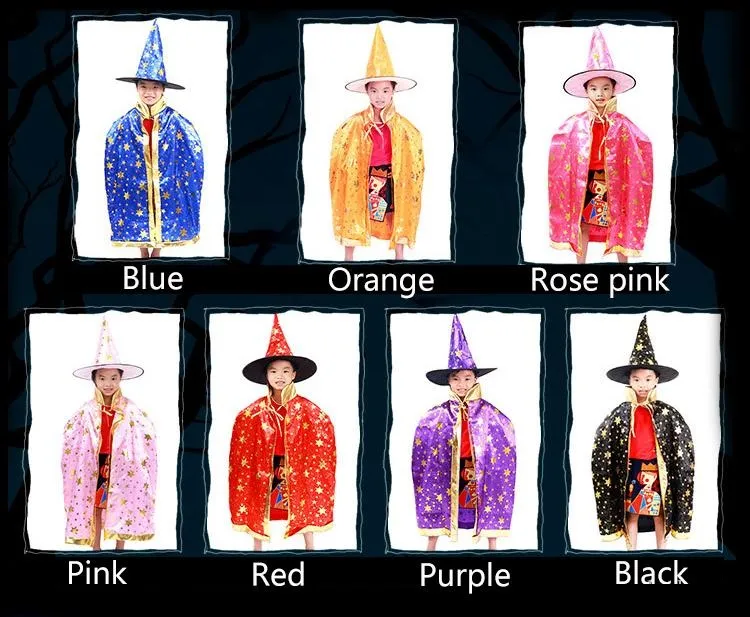 Halloween Cloak Cap Party Cosplay Prop Festival Fancy Dress Costumi bambini Witch Wizard Gown Robe and Hats Costume Cape Kids wa4233