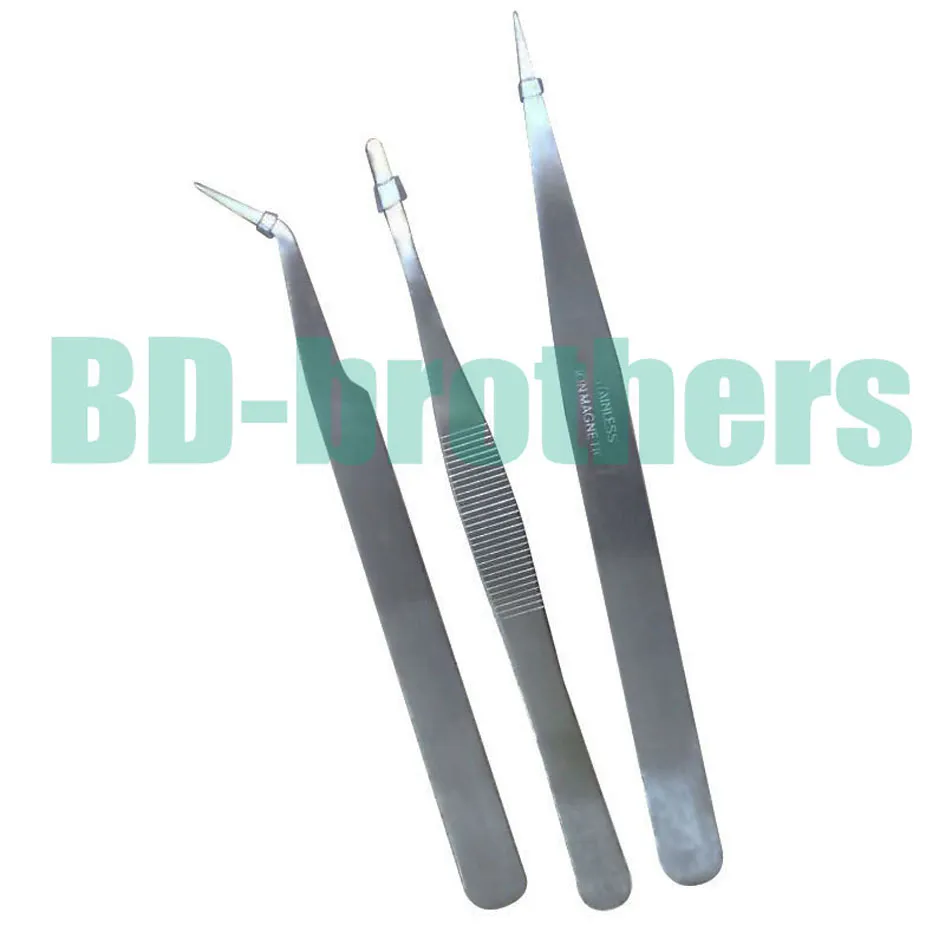 3 in 1 DIY Stainless Steel Electron Tweezers TS Nipper Fine-Tipped / Round Head / Curved Head Tweezers Repair Tool 