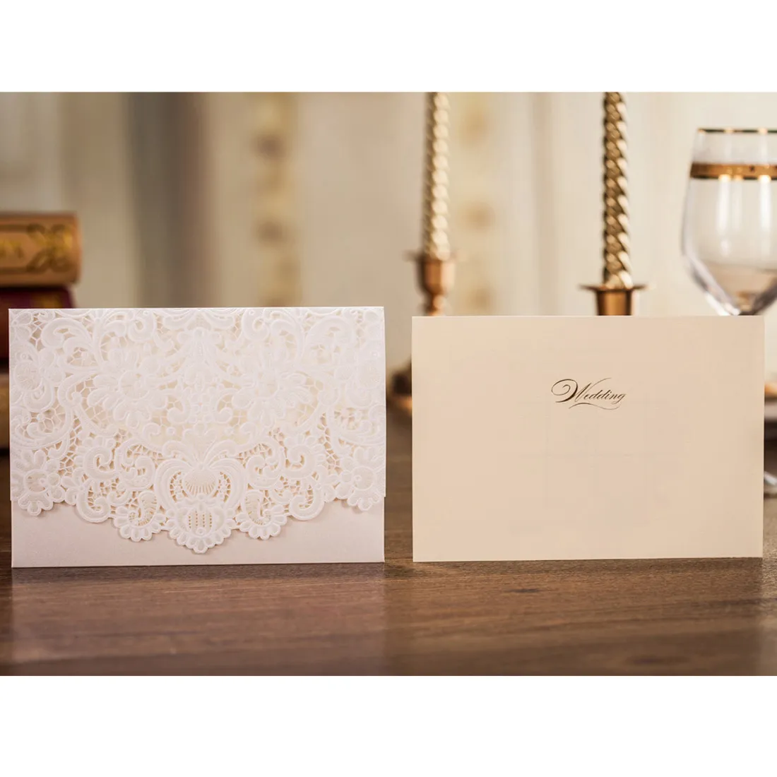 Lazer Kesim Düğün Davetiyeleri Kart Ile Kabartmalı Çiçek Yazdır Kağıt Kartları Nişan Evlilik Gelin Duş Zarf Mühür CW073 Invites