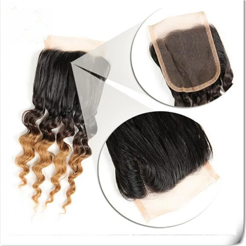 9A Malaisienne Vierge Ombre 3Bundles Avec Fermeture En Dentelle 1B / 4/27 Blonde Miel Trois Tons Malaisienne Cheveux Bouclés Profonds Avec Fermeture