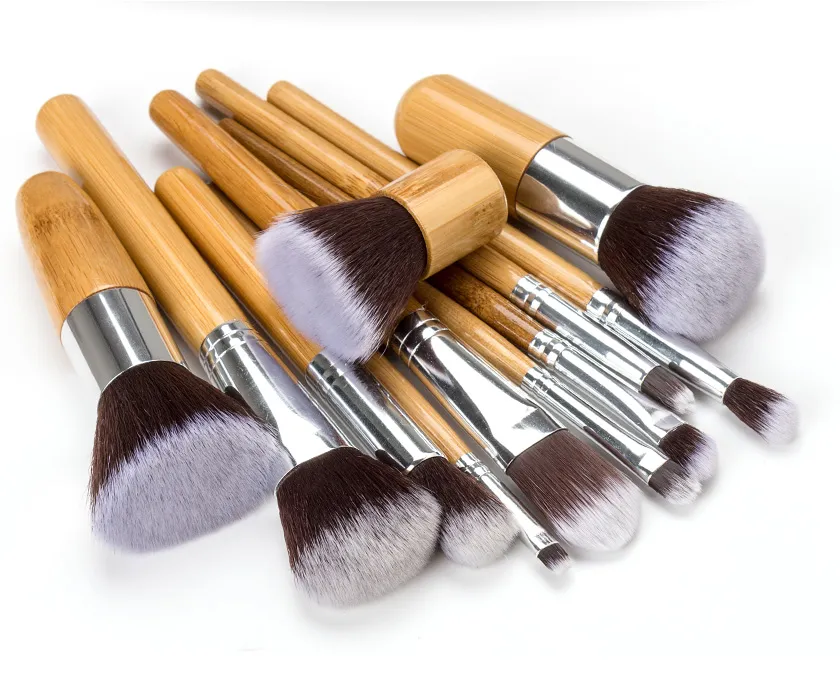 11 stks Bamboe Make-up Borstel Set Professionele Gezicht Cosmetische Borstels Gereedschap Schoonheidsborstels voor Dames Make Up Foundation