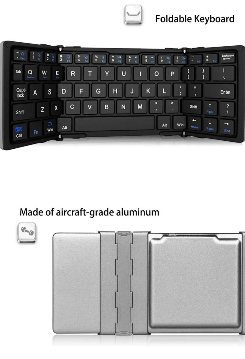 HB066 Drievoudig aluminium mini Bluetooth-toetsenbord met zakje Pocket Travel Typad voor tablet