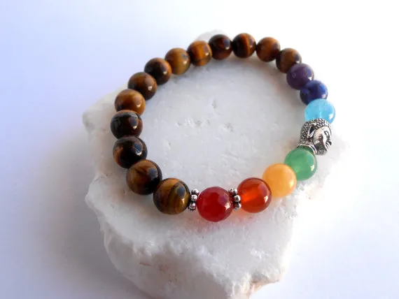 SN0571 New Buddha Chakra bracelet Tiger's Eye Chakra bracelet Yoga Meditation bracelet for girls Silver Buddha Bracelet 