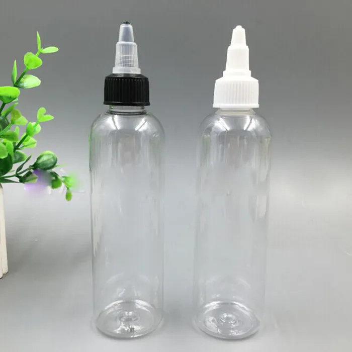 Torção Atacado Top Tipo Sealing 30ml 60ml 100ml 120ml Garrafas de plástico transparente de PET E Líquido Conta-gotas com Bico Caps