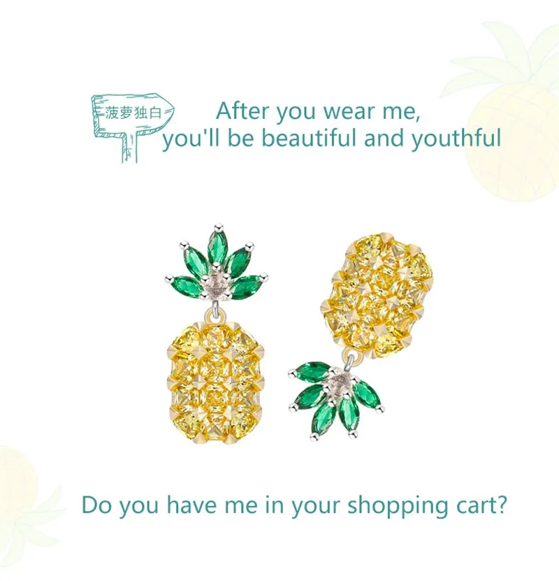 YHAMNI nouveau jaune cristal fruits ananas boucles d'oreilles mariée grandes boucles d'oreilles goutte bijoux en cristal naturel pour les femmes E4455