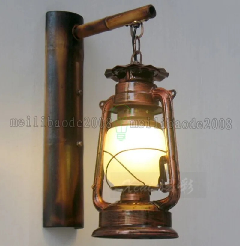 Chinese Retro Nostalgia Building Process LED Wall Lamp Bamboo Teahouse Creative kerosene Lantern Iron Wall MYY