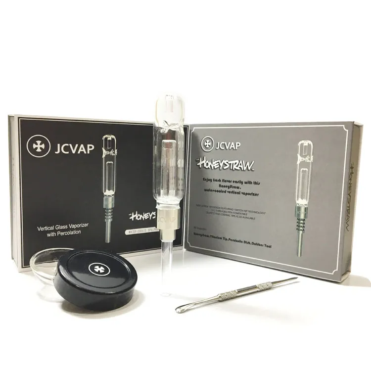 JCVAP Honeystraw med Titanium Nail Ceramic eller Quartz Tip Mini Glass Pipe Oil Rig JCVAP Kit Dabber Straw Smoking Pipe