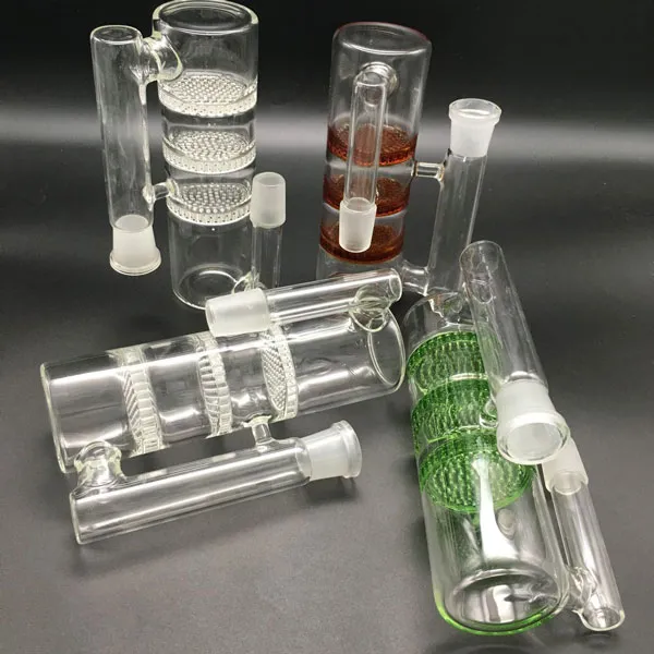 Wasserhaare 0Il Rig Aschefänger Perkolator Inline-Fänger 14mm 18,8mm Weiß Grün Braun 3 Schicht Filter Glas Ashcatcher Fit Bongs