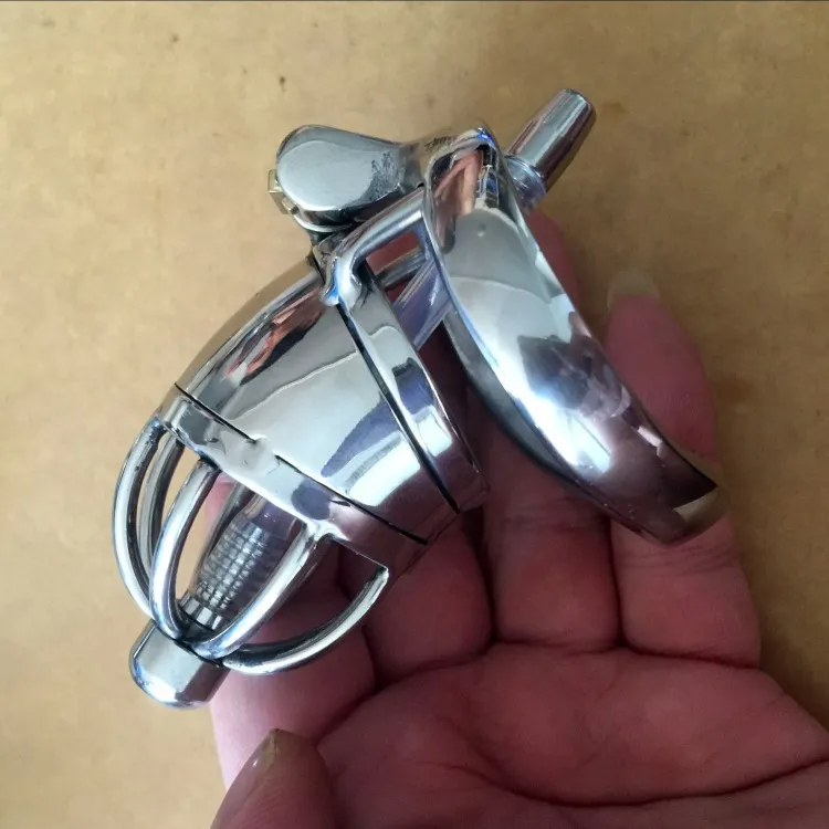 Newest design Full length 70mm Stainless Steel Small Men Penis Lock Male Chastity Device with Catheter 2.75" Short Cock Cage For BDSM