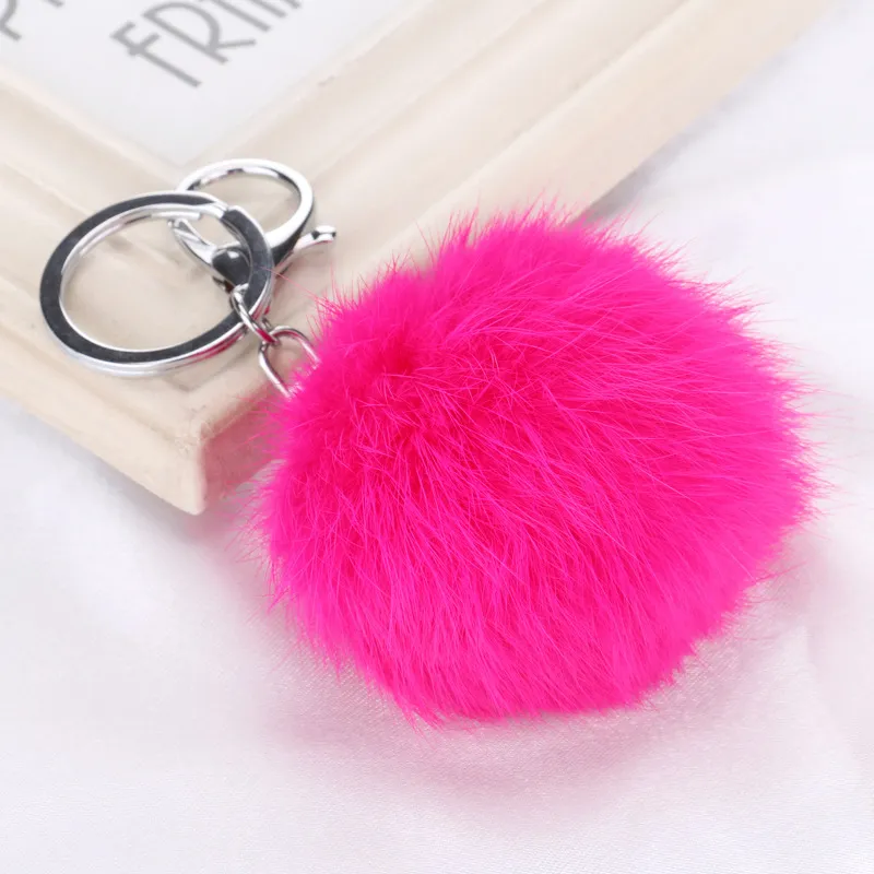 Real Rabbit Fur Ball Car Key Chains Multi Color Rabbit Fur Balls Pendant With Silvery Chain Car Key Rings Soft Fur Ball