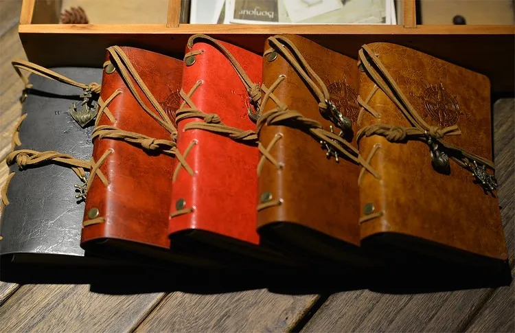 Cubierta al por mayor 5PC-Vintage náutico Aplicada de cuero de imitación Diario diario en blanco Cadena Notebook