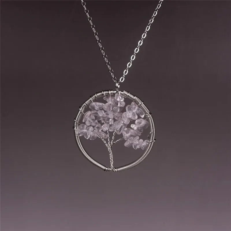 Amulet Tree of Life Pendant Agate Bild Jasper Unakite Crystal Halsband med Wire Wrap Stones Tumbled Gemstone Chakra Smycken Gift för henne