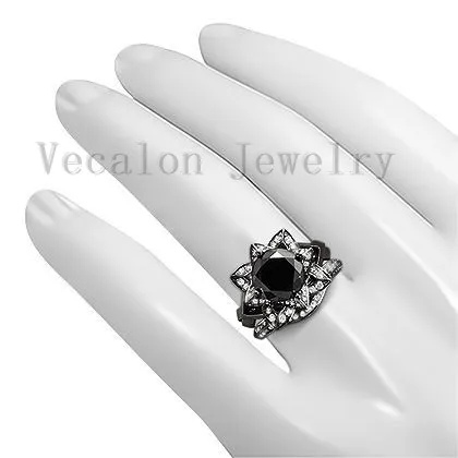 ヴァーロンファッション新しい結婚式のバンドリングセット女性のための3ctブラックCZダイヤモンド10kt黒ゴールドの充填女性パーティーの指輪
