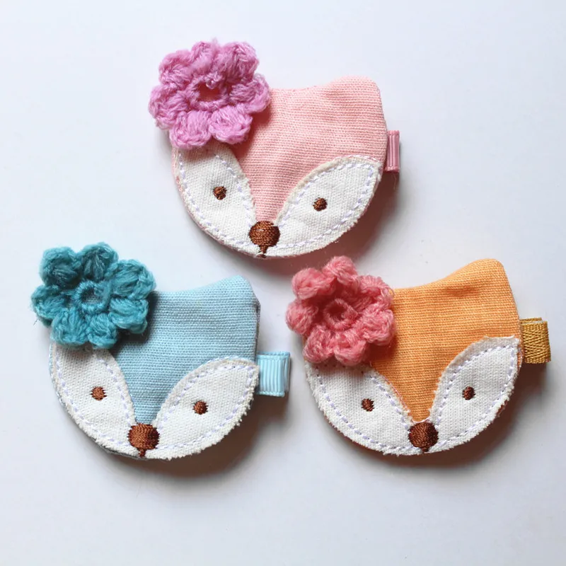 Łuki włosy Nowy w stylu koreański Księżniczka Baby dziewczyny Feel Hair Clips Bowknot 10pcs/Lot Cartoon Design Fox z wełnianym kwiatowym spinki do włosów