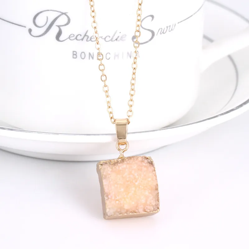 Natural Stone crystal pastel druzy Pendant Necklaces Healing Point Gemstone Necklace original natural stone-style Gold Edged Stones Jewelry