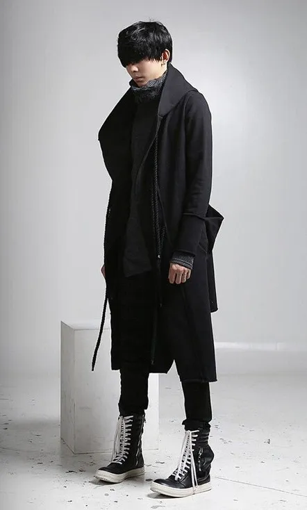 New Fashion Long Trench Coat Men Hip Hop Black Long Coat Hoodie Jacket Mens Casual Ull Overcoat Hooded Manteau Homme Cappotto