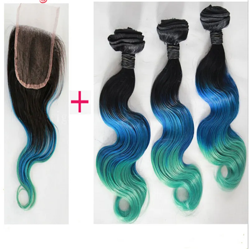 Ombre Hair Bundles: Blue/Teal Malaysian Hair Bundles With  display picture 3