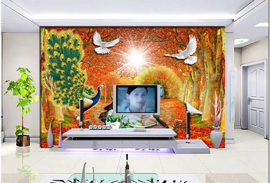 Pavone Golden Avenue paesaggio decorazione della parete pittura sfondo del desktop