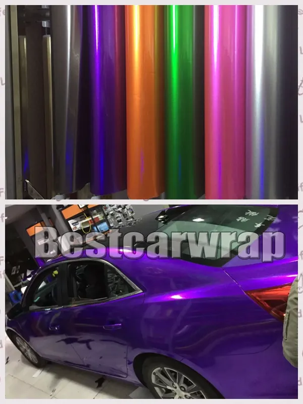 Verschillende glans snoep metallic vinyl wrap gehele auto wrap bedekking met luchtbel gratis lage tack lijm 3m kwaliteit 1,52x20m/rol (5x65ft roll