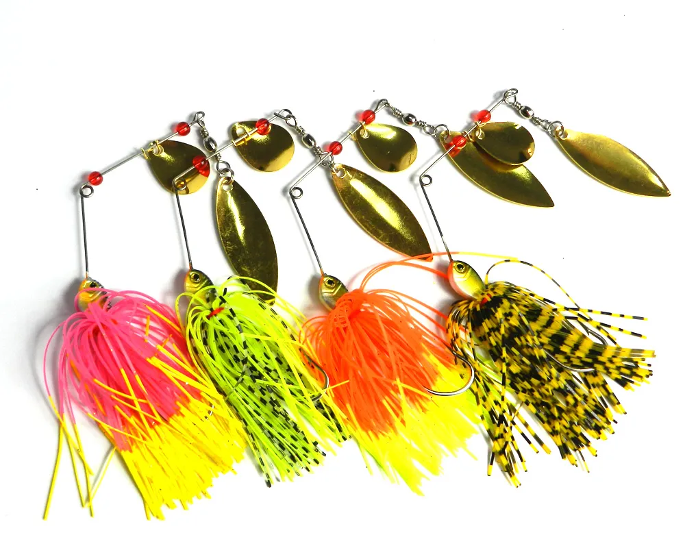 HENGJIA 4 pçs / lote Spinnerbait Bass Isca Spinnerbait Baixo Isca De Pesca De Metal Lantejoulas 14.8g / 0.52oz Equipamento De Pesca