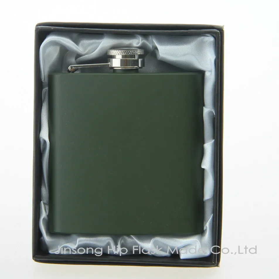 Color coated 6oz stainless steel hip flask in black gift box packing , white silk lined,personalized logo free, 18/8 S/S FOOD DEGREE