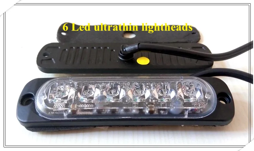 Luz de advertencia de montaje en superficie de coche Led Extra delgada de 6 W de alta intensidad, luz de emergencia led, cabezales de luz, luz intermitente, 22 flash, resistente al agua