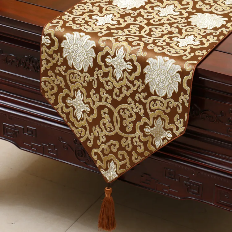 Удлиненная 120 дюймов Happy Flower Таблица Runner Luxury China Silk Brocade Скатерть High End Обеденный стол Защитные коврики Placemat 300x33 см