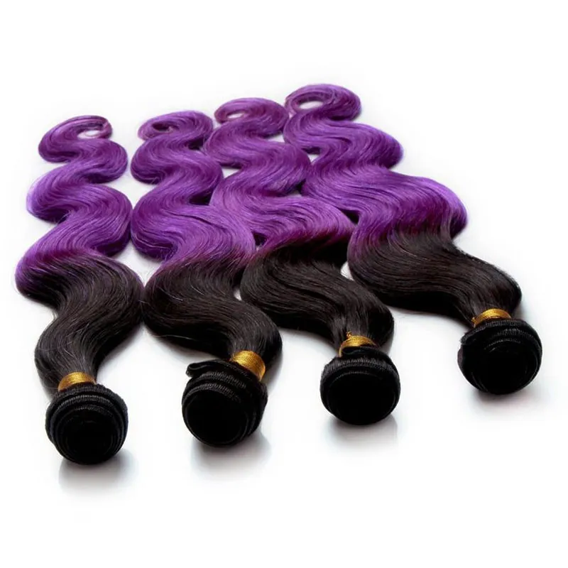 1B / Roxo 2 Tom Ombre Cabelo Humano Malaio Virgem 3 Pacotes Onda Do Corpo Ondulado Raízes Escuras Roxo Ombre Cabelo Malaio Tece Extensões Lote