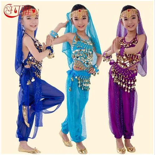 2018 Nouveaux Enfants À La Main Costumes De Danse Du Ventre Enfants Danse Du Ventre Filles Bollywood Performance Indienne Tissu Ensemble Ensemble 6 Couleurs