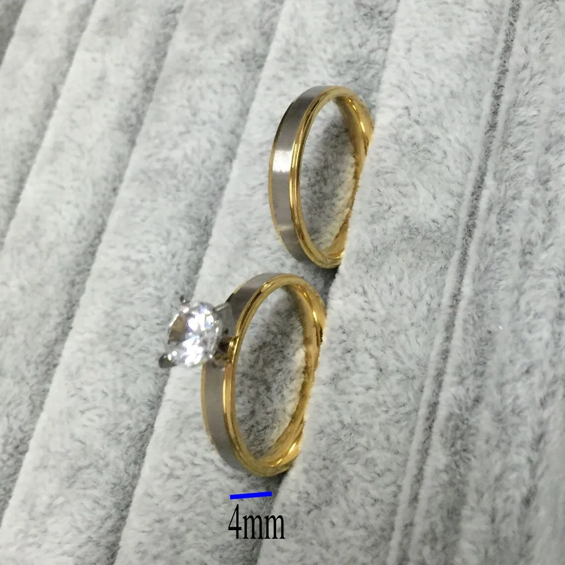 Anelli coppia coreana in acciaio al titanio da 4 mm con diamante CZ uomo donna fidanzati amanti, promessa lui e lei, oro argento bicolore