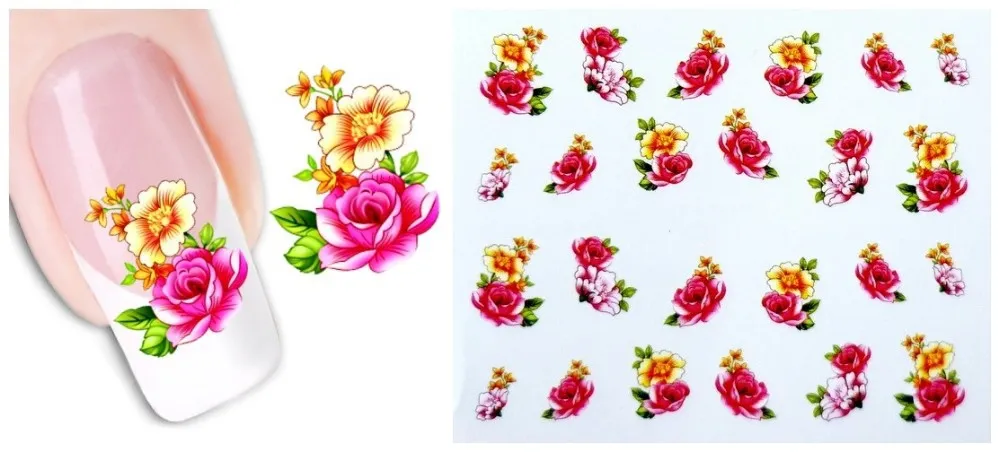 50Sheets Skönhetsdesign Vattenöverföring Nail Art Sticker Decals New Flower DIY Franska Tips Nail Mixed Styles