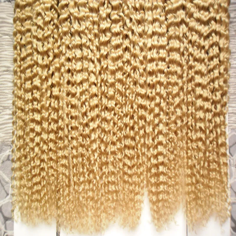 Färg 613 Blek blond brasilianskt hår 500g Applicera tejphäftande hudväfthår Brasiliansk Kinky Curly Tape In Human Hair Extensions