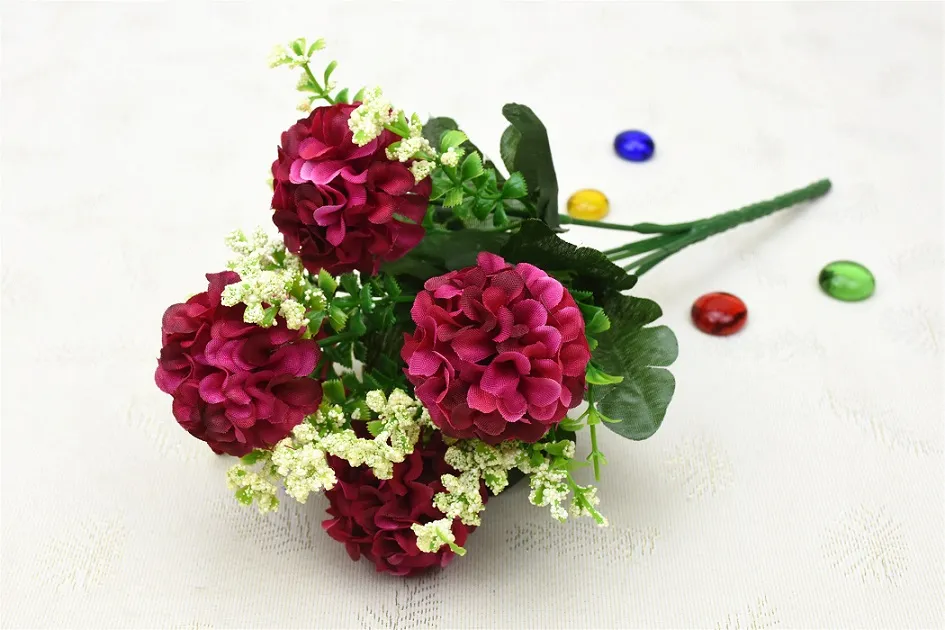10 Blumensträuße, künstliche handgefertigte Hortensien, 5 Köpfe, für Hochzeit, Zuhause, Brautstrauß-Dekoration