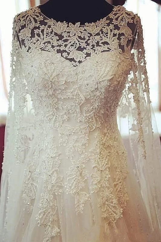 Abiti da sposa musulmani Dubai dell'Arabia Saudita con mantello avvolgente Abiti da sposa in pizzo robe de mariage Abiti da sposa con paillettes applicati